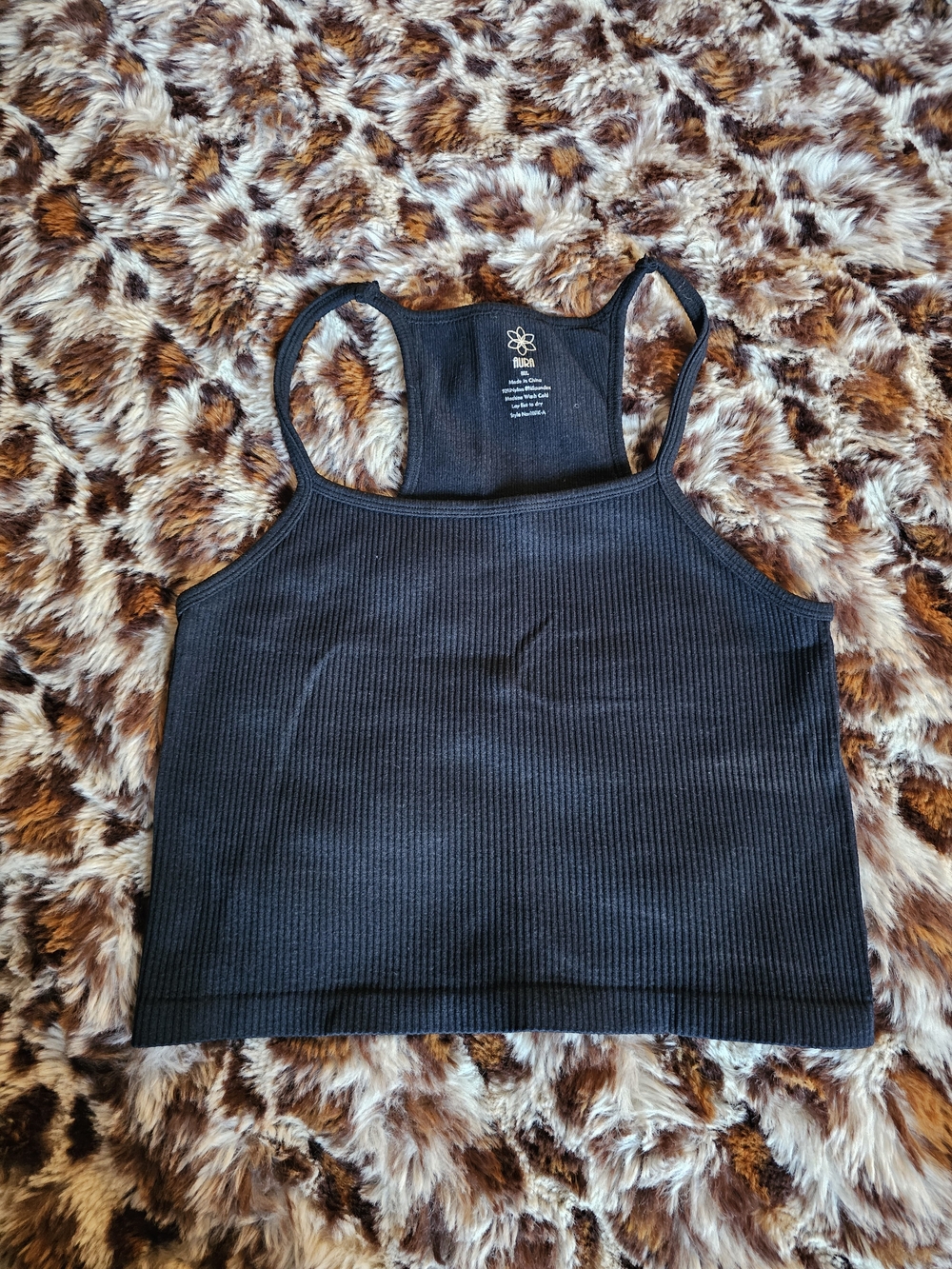 Aura Black Ribbed Racerback Crop Tank